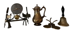 lot 86 image: Brass Home Decor including Bell, Clock, Teapot and More