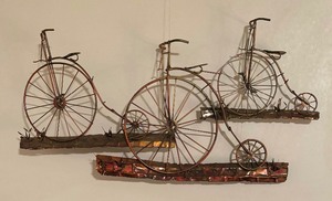 lot 49 image: Mid Century Brutalist Decorative Bicycle Figurine Wall Hanging