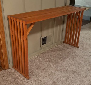 lot 73 image: Decorative Slotted Wood Console Table