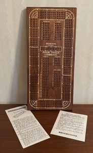 lot 115 image: Walnut Cribbage Four Track Cribbage Game by Brookstone