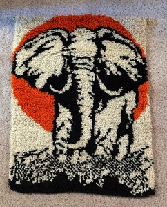 lot 119 image: Vintage Elephant Motif Latch Hook Tapestry
