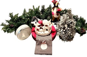 lot 149 image: Holiday Decor Beautiful Lot of Red Chargers, Garland, Deer Figurines and More