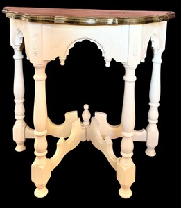 lot 154A image: Beautiful Dark Wood Top and Gold Patina Table and Detailed White Base