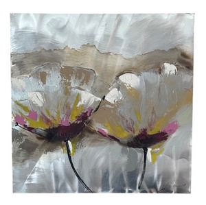 lot 31 image: Floral Canvas Print with a Beautiful Design in Pink, Green, Grey, White and Silver