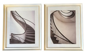 lot 34 image: Pair Abstract Framed Hanging Framed Wall Art Featuring Winding Staircases