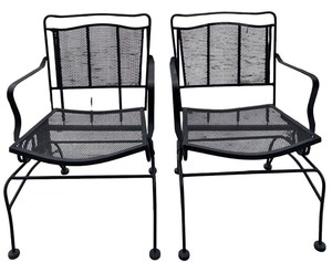 lot 94 image: Pair of Two Black Wrought Iron Patio Chairs