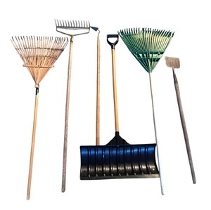 lot 241 image: Collection of Long Handled Tools including Rakes, Shovel and Hoes