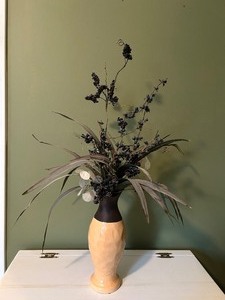 lot 208 image: Pretty Faux Florals in Cream and Brown Pottery Vase