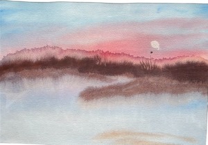 lot 144 image: Beautiful Abstract Framed Watercolor Painting Ocean  Sunset