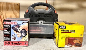 lot 203 image: Black and Decker Mouse SanderPolisher, Craftsman 3-D Sander and Tool Shop Finishing Sander