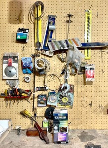 lot 203A image: Large Tool Lot of Screw Drivers, Aluminum Tape, Auger Bit and Many More