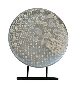 lot 24 image: Pier One Imports Decorative Abstract Silver Platter with Stand