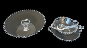 lot 57 image: Vintage Candlewick Glass Cake Plate and Imperial Serving Pieces