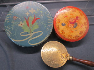 lot 42 image: Brass Crumb Catcher, Vintage Candy Boxes