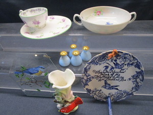 lot 77 image: Bluebirds, Sparrow, Cardinal