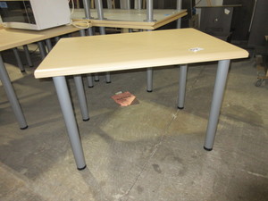 lot 505 image: LAMINATE TOP TABLES WITH METAL LEGS AND BEVELED EDGE