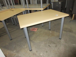 lot 507 image: LAMINATE TOP TABLES WITH METAL LEGS AND BEVELED EDGE