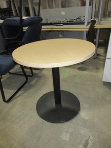 lot 527 image: HON, ROUND LAMINATE TOP TABLE WITH HEAVY MNETAL BASE
