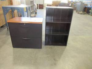 lot 598 image: BOOKCASE AND STEELCASE LATERAL FILE
