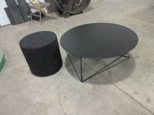 lot 616 image: BLUE DOT SIDE TABLE AND BLACK METAL COFFEE TABLE