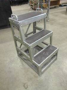 lot 617 image: ALUMINUM STEP STOOL WITH HANDLES AND CASTERS