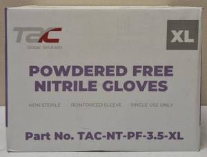 lot 20 image: GLOBAL SOLUTIONS TAC BRAND- Powder Free Nitrile Gloves (10 Boxes)  Size XL - NEW