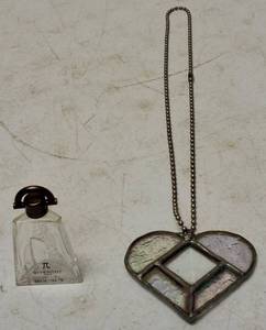 lot 51 image: (1) Vintage Pi Givenchy Paris Eau De Toilette Bottle (Empty) & (1) Heart Shaped Stain Glass Art (View Photos)