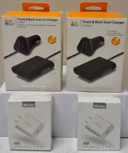 lot 54 image: (2) Front & Back Seat Car Charger - 4 - Port (2) Mkeke Charge Fast - USB -C 20W Fast Charger