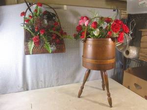 lot 198 image: (H-2) Vintage Wood Bucket with Hand...