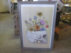 lot 201 image: (FDS) Large Framed Half Skull Flowe...