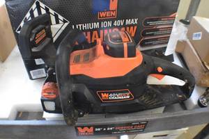 lot 50 image: WEN 40417 40V Max Lithium Ion 16-Inch Brushless Chainsaw with 4Ah Battery and Charger