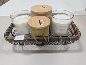 lot 50 image: Candle Display Set - Metal Link Basket with 4 Premium Candles