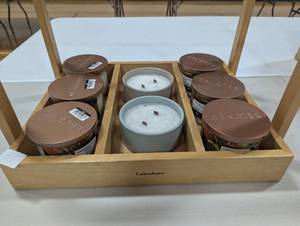 lot 51 image: Caring Tray FULL of 8 Candles - 2 Wood Wick and 6 Beloved