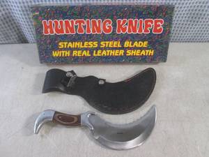 lot 15 image: (BS) Wood Handle Knife with Leather...