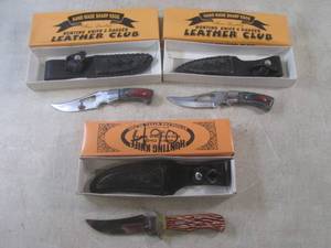 lot 142 image: (BS) 3 Fixed Blade Knives with Leat...