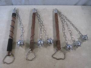 lot 226 image: (EW5) 3 Medieval Flail Maces - Wood...