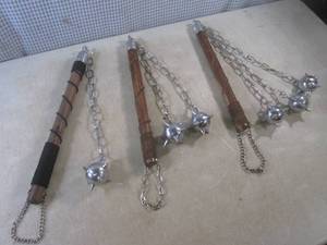 lot 285 image: (EW6) 3 Medieval Flail Maces - Wood...
