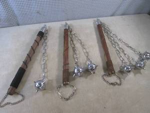 lot 286 image: (EW6) 3 Medieval Flail Maces - Wood...