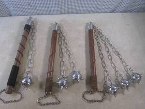 lot 315 image: (EW5) 3 Medieval Flail Maces - Wood...
