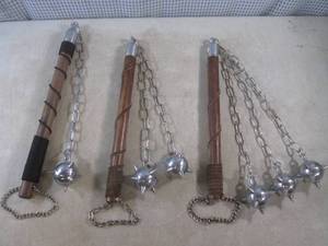 lot 316 image: (EW5) 3 Medieval Flail Maces - Wood...
