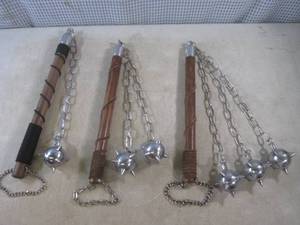 lot 317 image: (EW5) 3 Medieval Flail Maces - Wood...