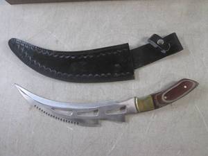 lot 56 image: (EW3) Wood Handle Fixed Blade Knife...