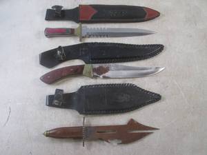 lot 126 image: (BS) 3 Knives with Sheaths in Poor ...