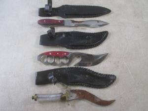 lot 128 image: (BS) 3 Knives with Sheaths in Poor ...