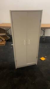 lot 3 image: White Freestanding Cabinet with Shelves