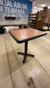 lot 121 image: Set of 3 Square Wooden Restaurant Tables with Metal Base