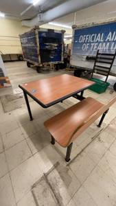 lot 122 image: Commercial Grade Cafeteria Table Set with Attached Benches