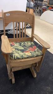 lot 136 image: Wooden Rocking Chair with Floral Cushion