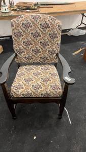 lot 138 image: Antique Wooden Armchair with Floral Upholstery