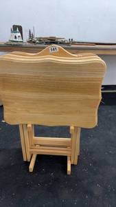 lot 141 image: Set of 4 Wooden Folding TV Trays with Stand